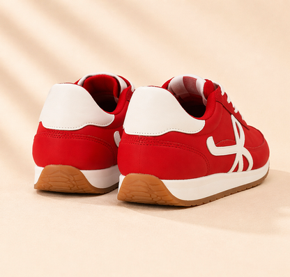 Red and white CCOCCI Scarlett Court sneaker showcasing a minimalist design with a sleek silhouette and comfortable fit.