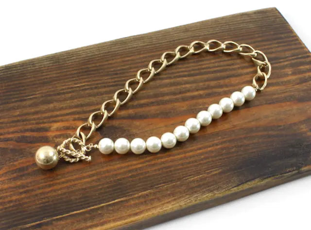 N21144 Faux Pearl Chain Link Necklace - Jewelry