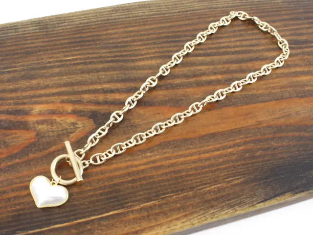 N22095 Heart Chain Link Necklace - Jewelry