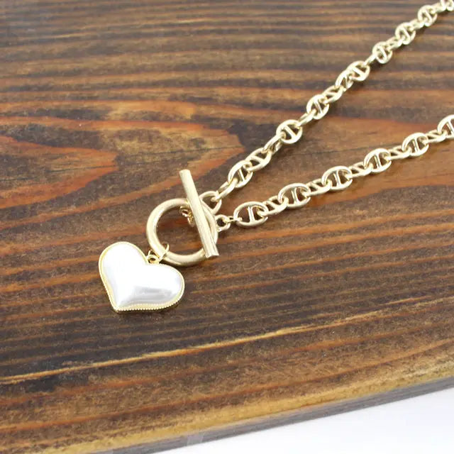 N22095 Heart Chain Link Necklace - Jewelry
