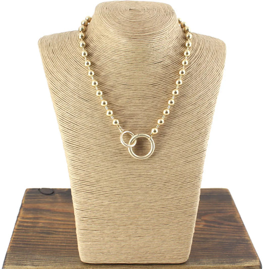 N24199 Double Ring Closure Bead Chain Necklace (18’’) - 01 GD - Jewelry