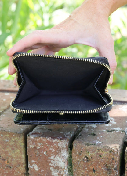 Nadine Zippered Wallet in Black - Wallets