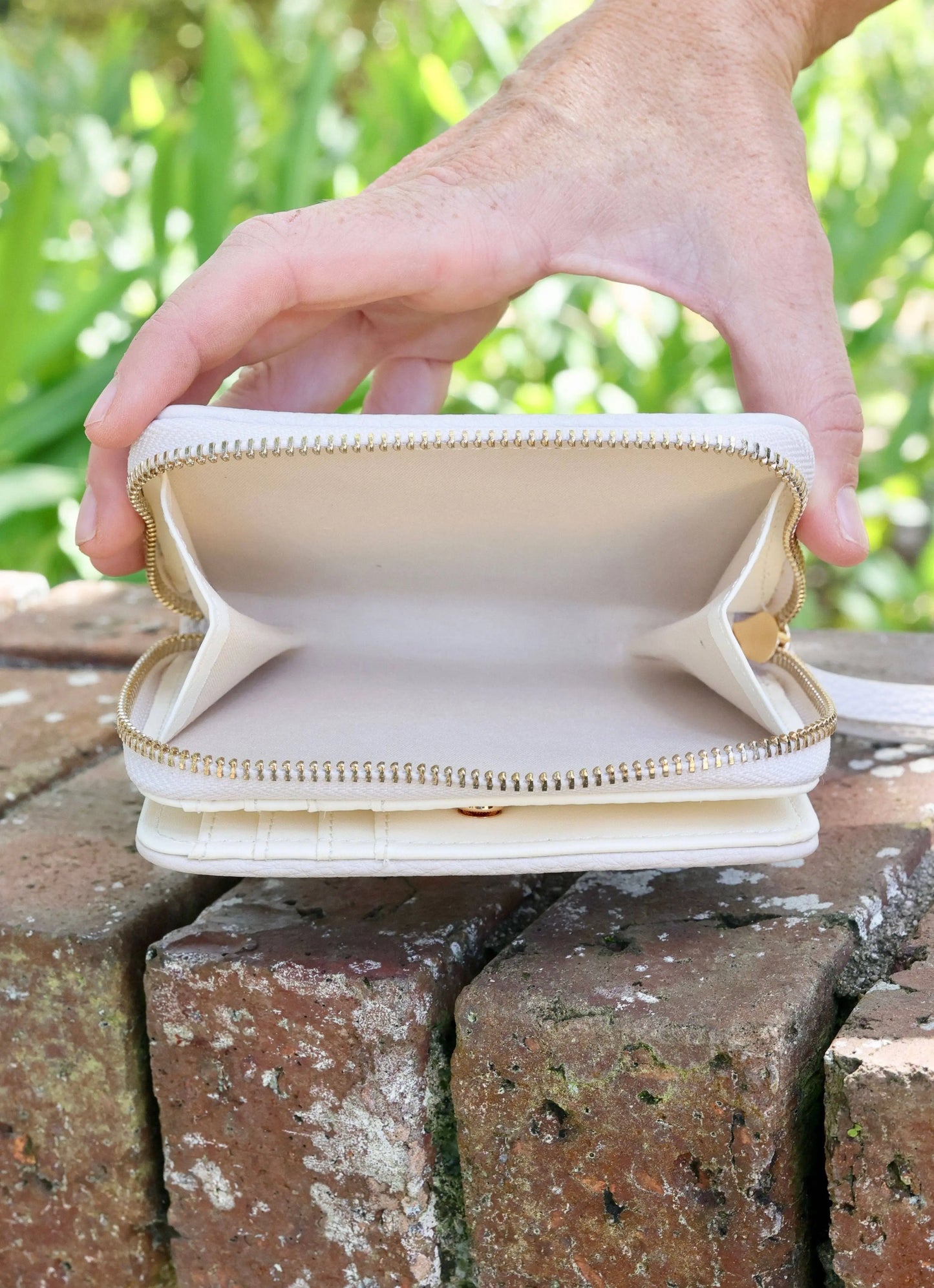 Nadine Zippered Wallet in Cream - Wallets