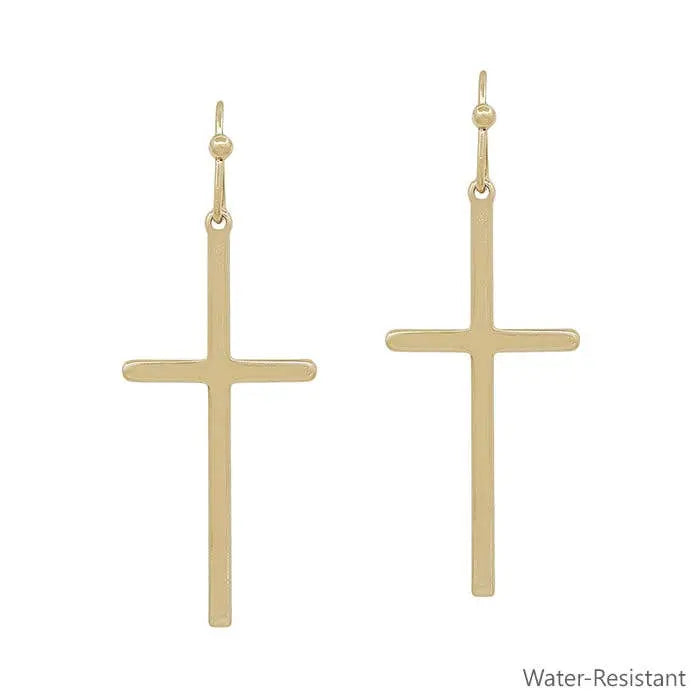 Noelle Thin Gold 1’’ Cross Drop Earrings - Jewelry