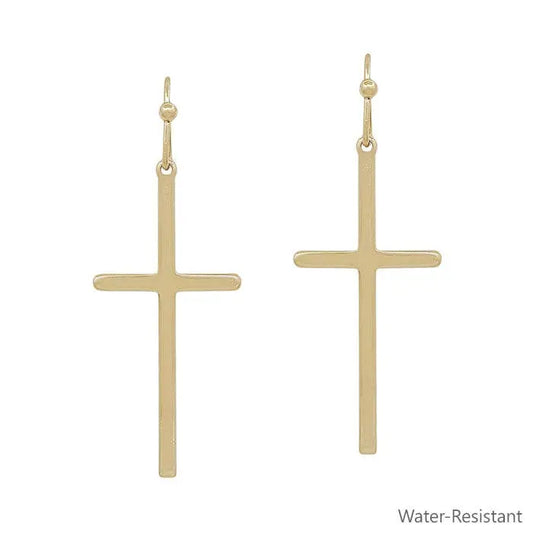 Noelle Thin Gold 1’’ Cross Drop Earrings - Jewelry