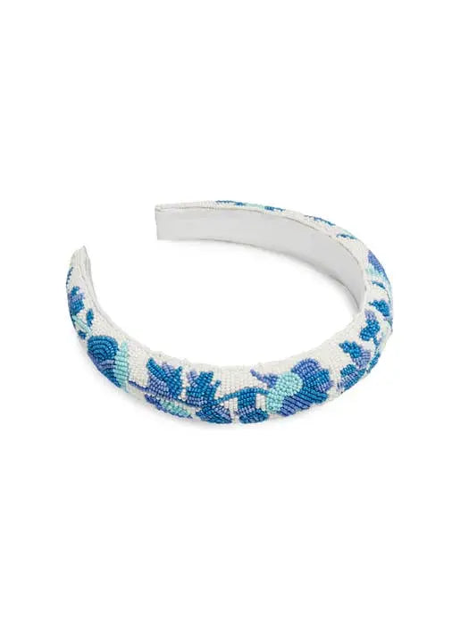 Penelope Vintage Floral Pearl Drop Headband (Blue) - Headband
