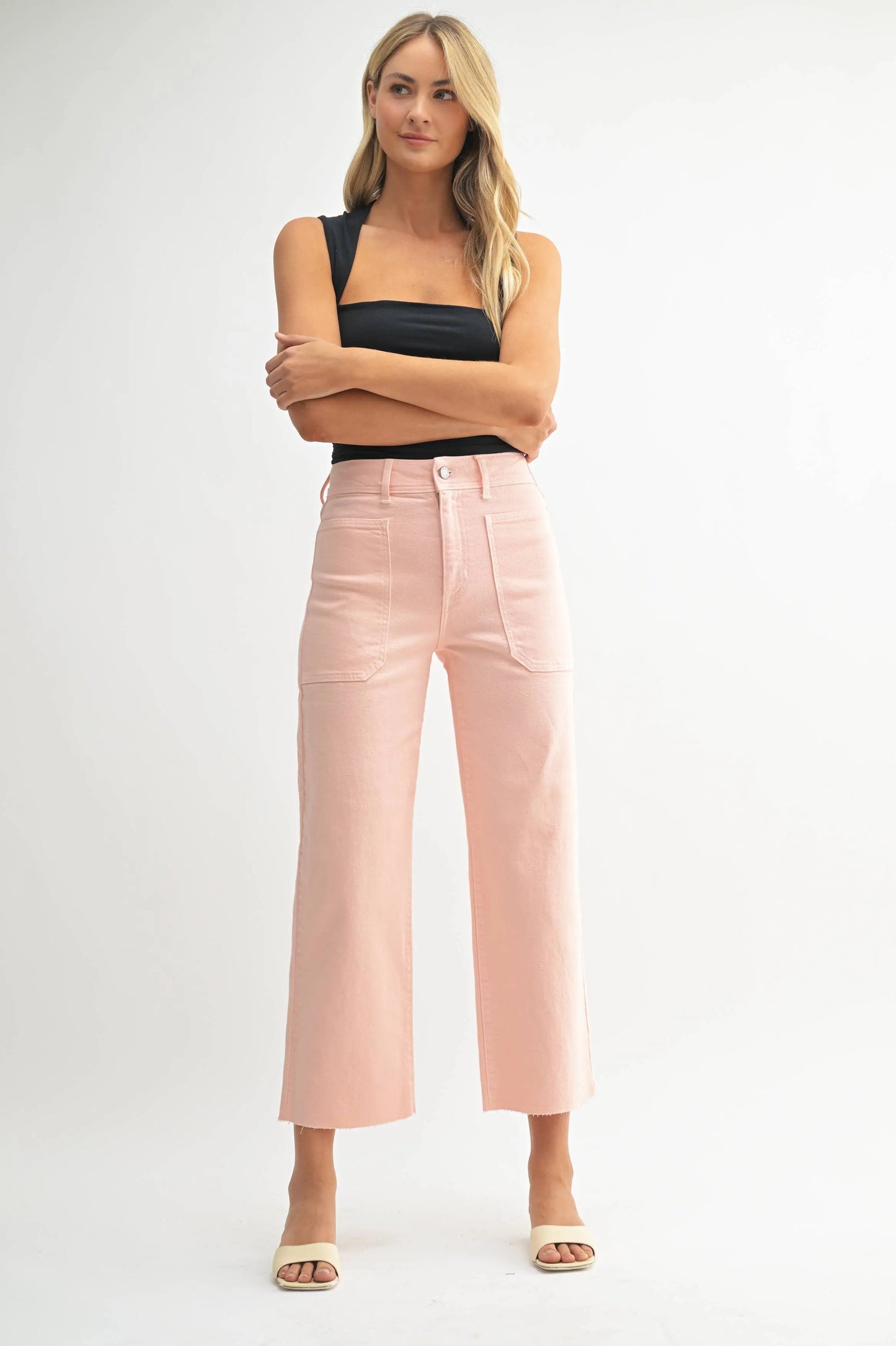 Peyton High Rise Utility Wide Leg Jeans – Peach - Bottoms
