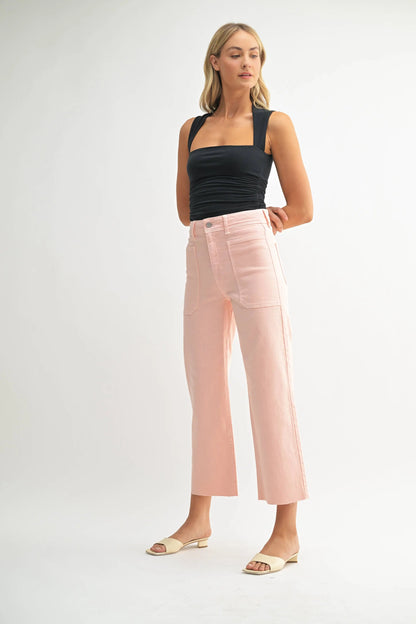Peyton High Rise Utility Wide Leg Jeans – Peach - Bottoms