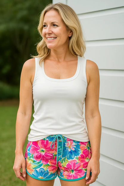 Queen-Anne Neck Cotton Blend Tank – White (Built-In Bra) - Alice & Elizabeth