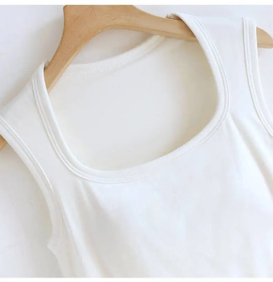 Queen-Anne Neck Cotton Blend Tank – White (Built-In Bra) - Alice & Elizabeth