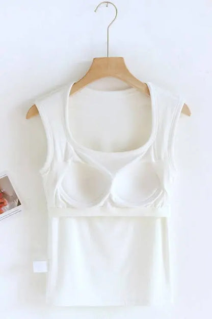 Queen-Anne Neck Cotton Blend Tank – White (Built-In Bra) - Alice & Elizabeth