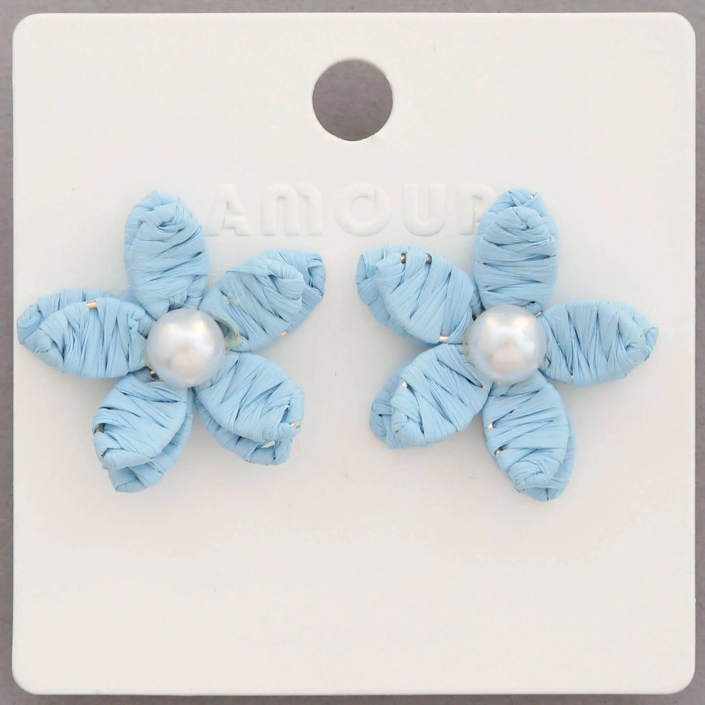 Raffia Earrings - Pearl Bead Flower  – Blue Alice & Elizabeth