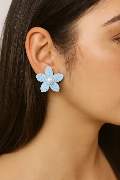 Raffia Earrings - Pearl Bead Flower  – Blue Alice & Elizabeth