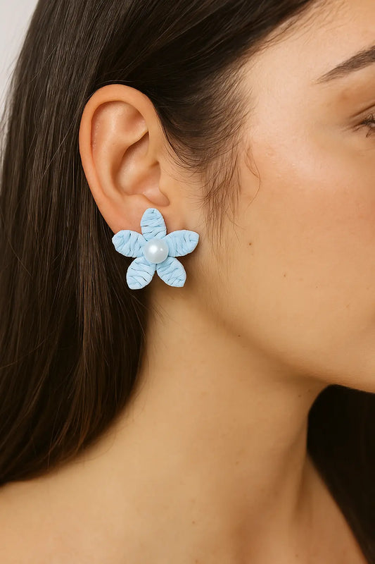Raffia Earrings - Pearl Bead Flower  – Blue Alice & Elizabeth