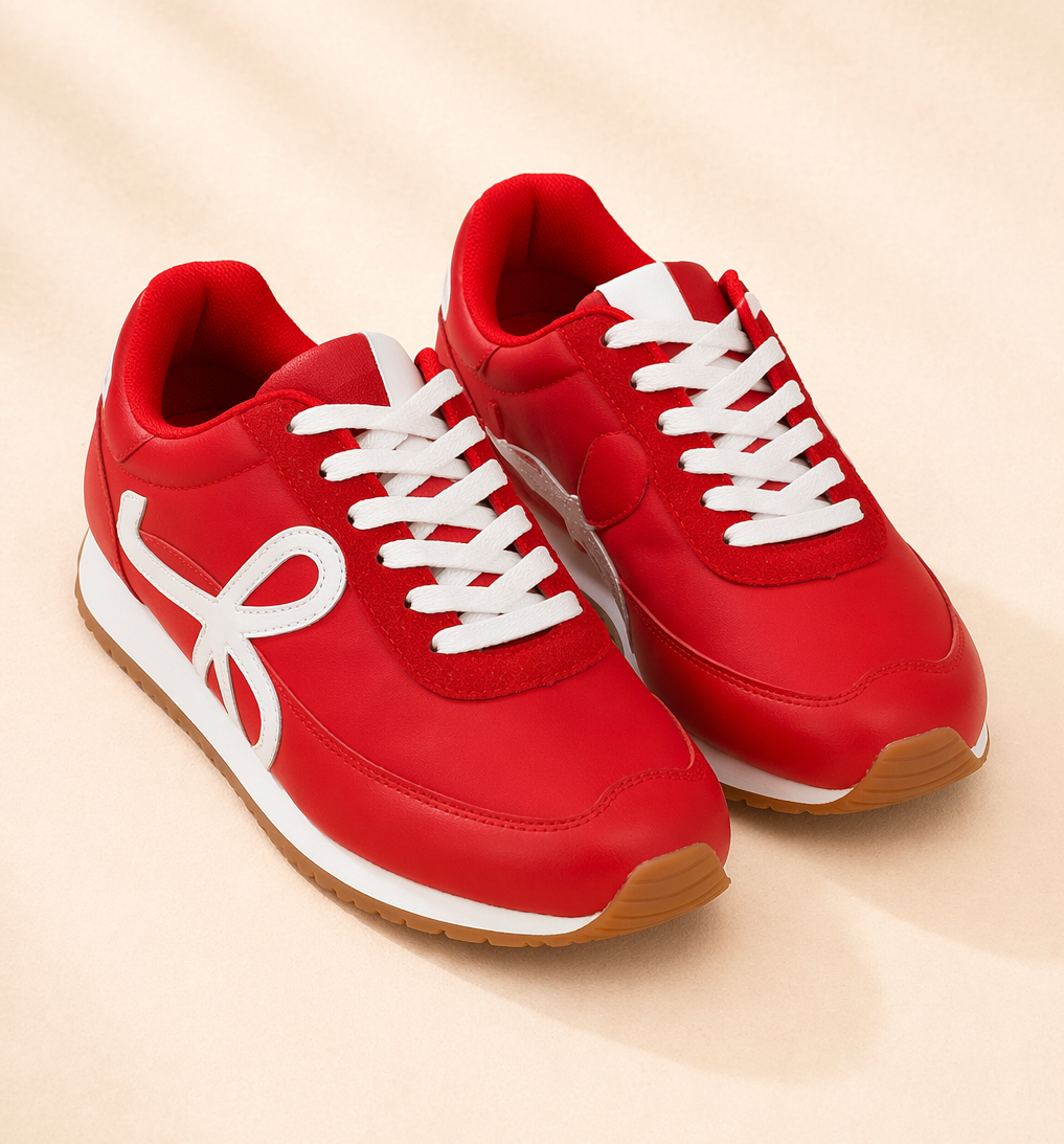 Red CCOCCI Scarlett Court sneaker, athletic footwear with stylish design, shown on a cream background.