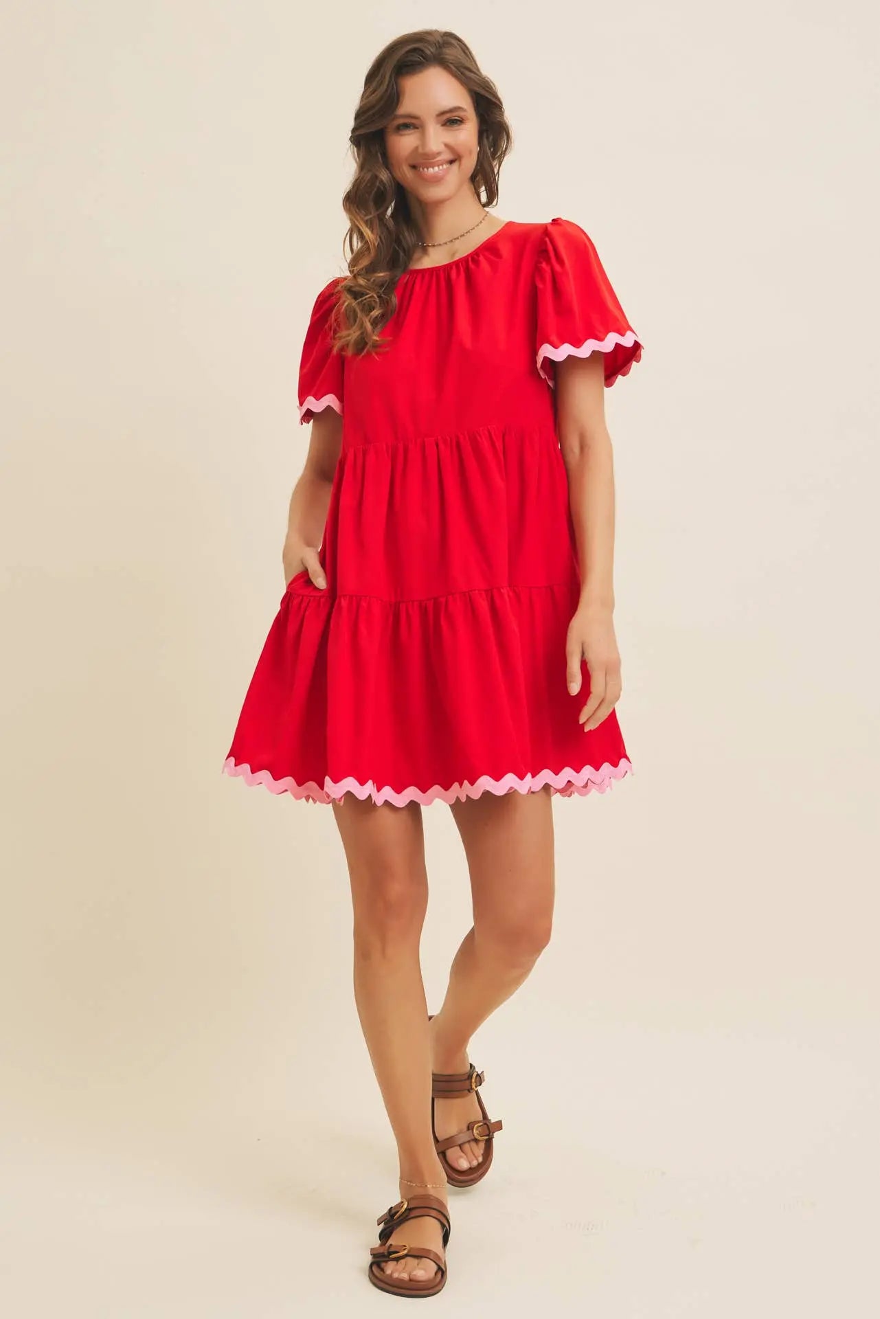 Savannah Tiered Mini Dress with Contrast Ric Rac - S - Dresses