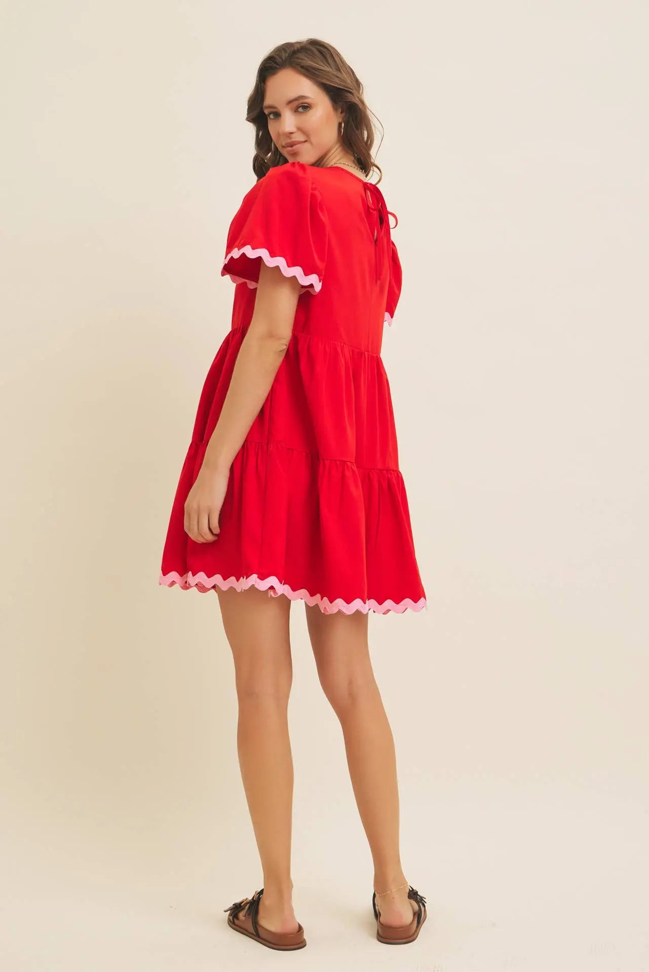 Savannah Tiered Mini Dress with Contrast Ric Rac - Dresses