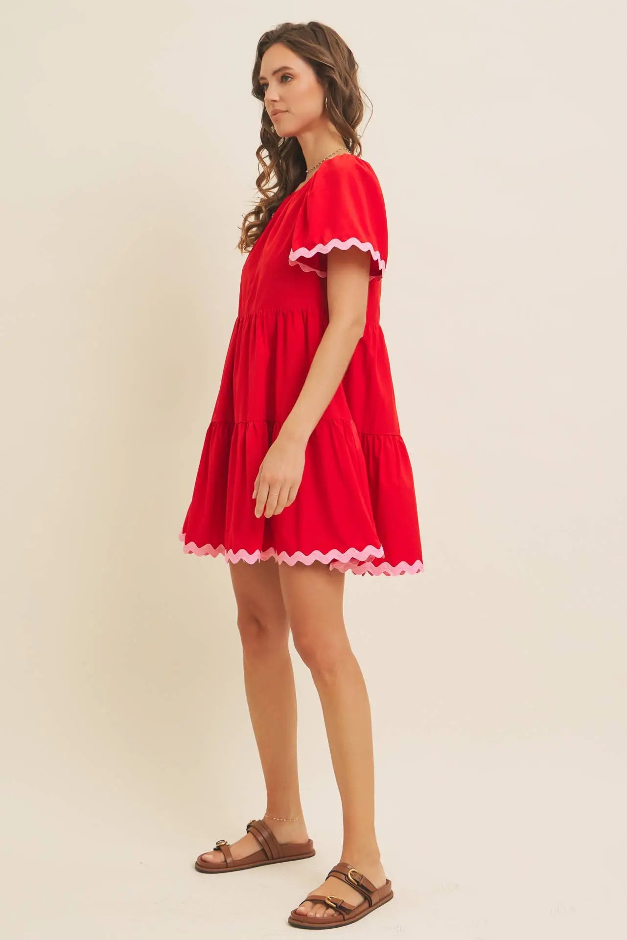 Savannah Tiered Mini Dress with Contrast Ric Rac - Dresses