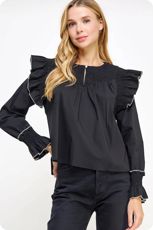 Sophia Contrast Ruffle Blouse - Blouses