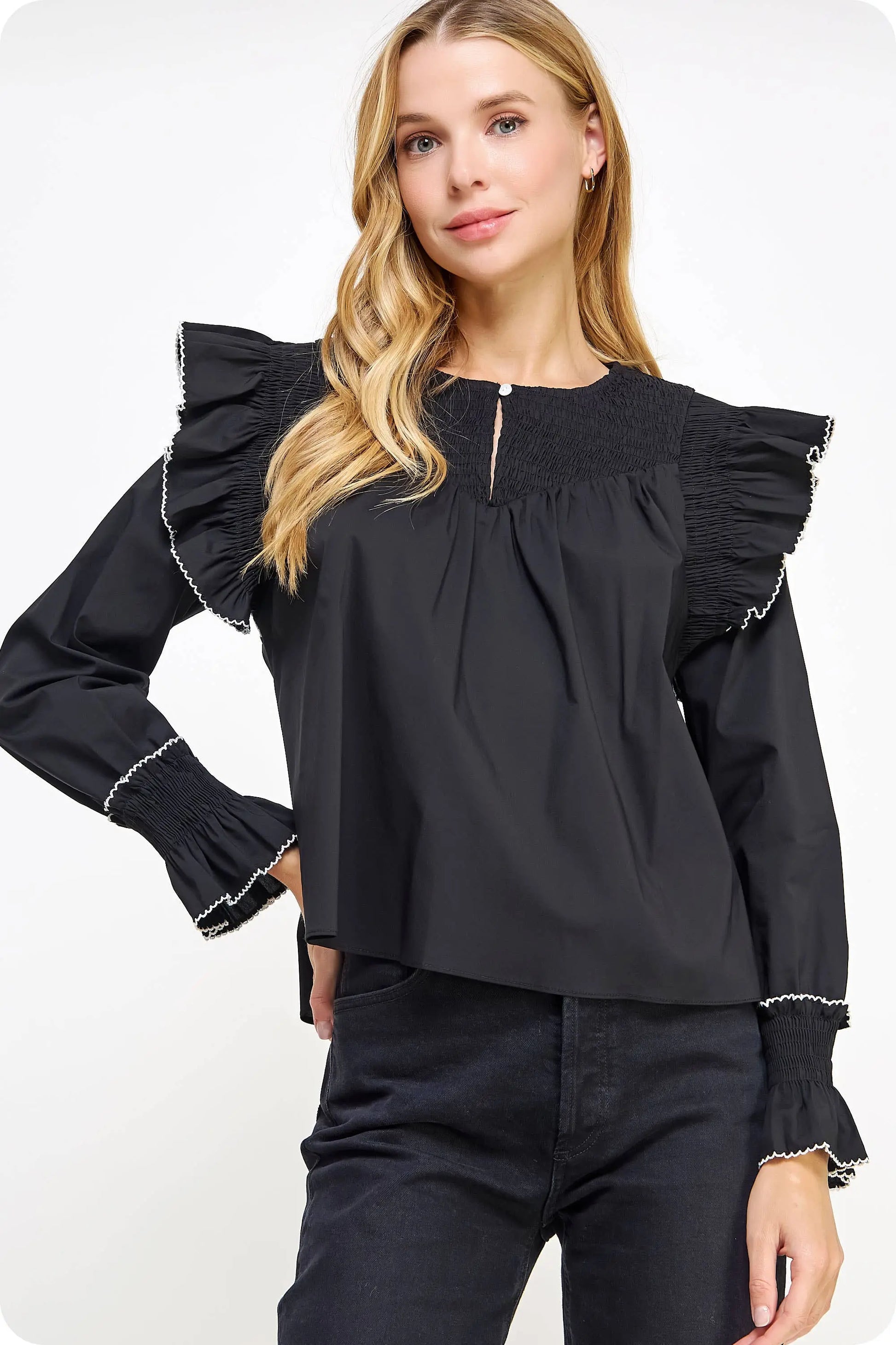 Sophia Contrast Ruffle Blouse - Blouses