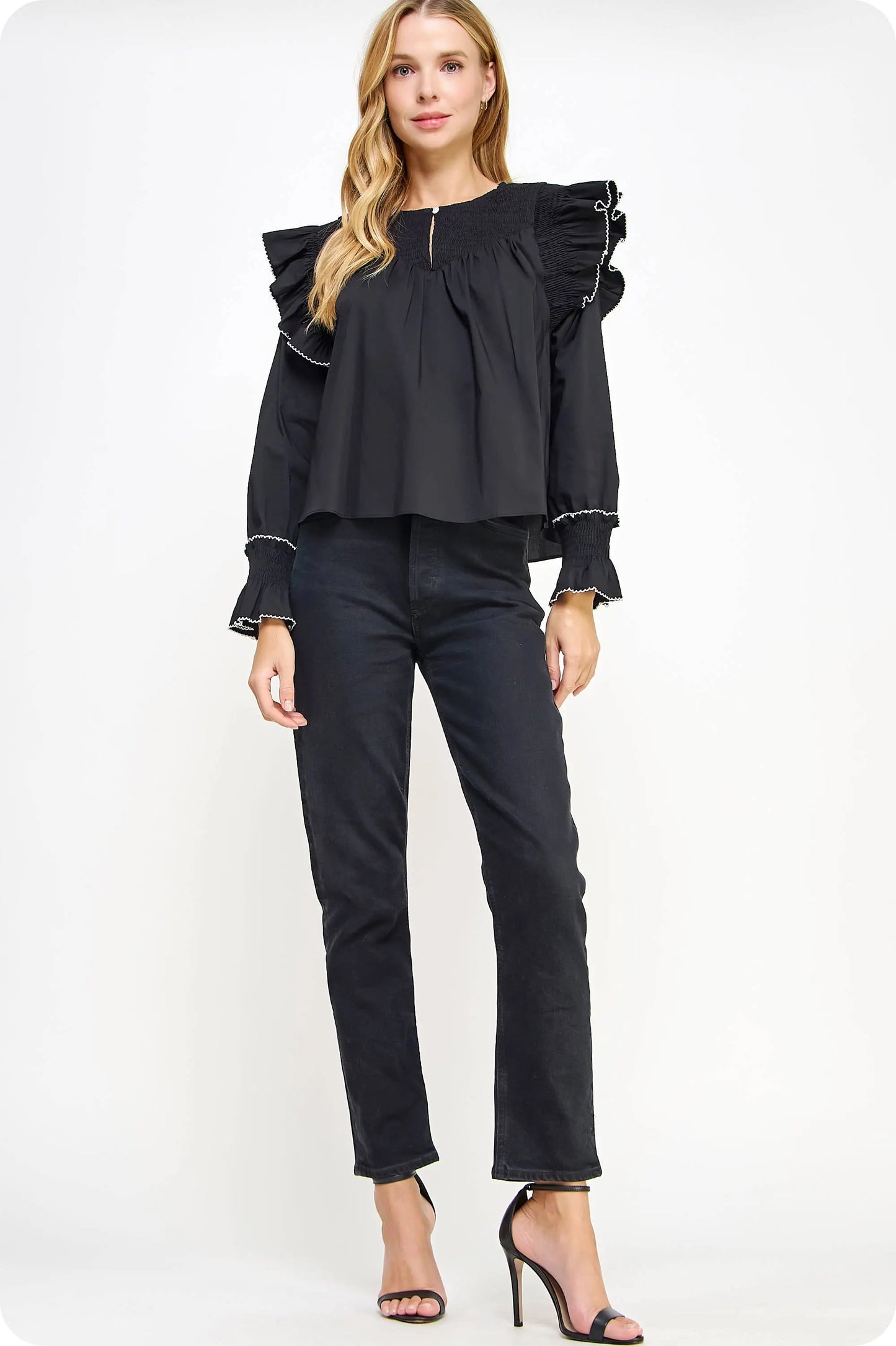 Sophia Contrast Ruffle Blouse - Blouses
