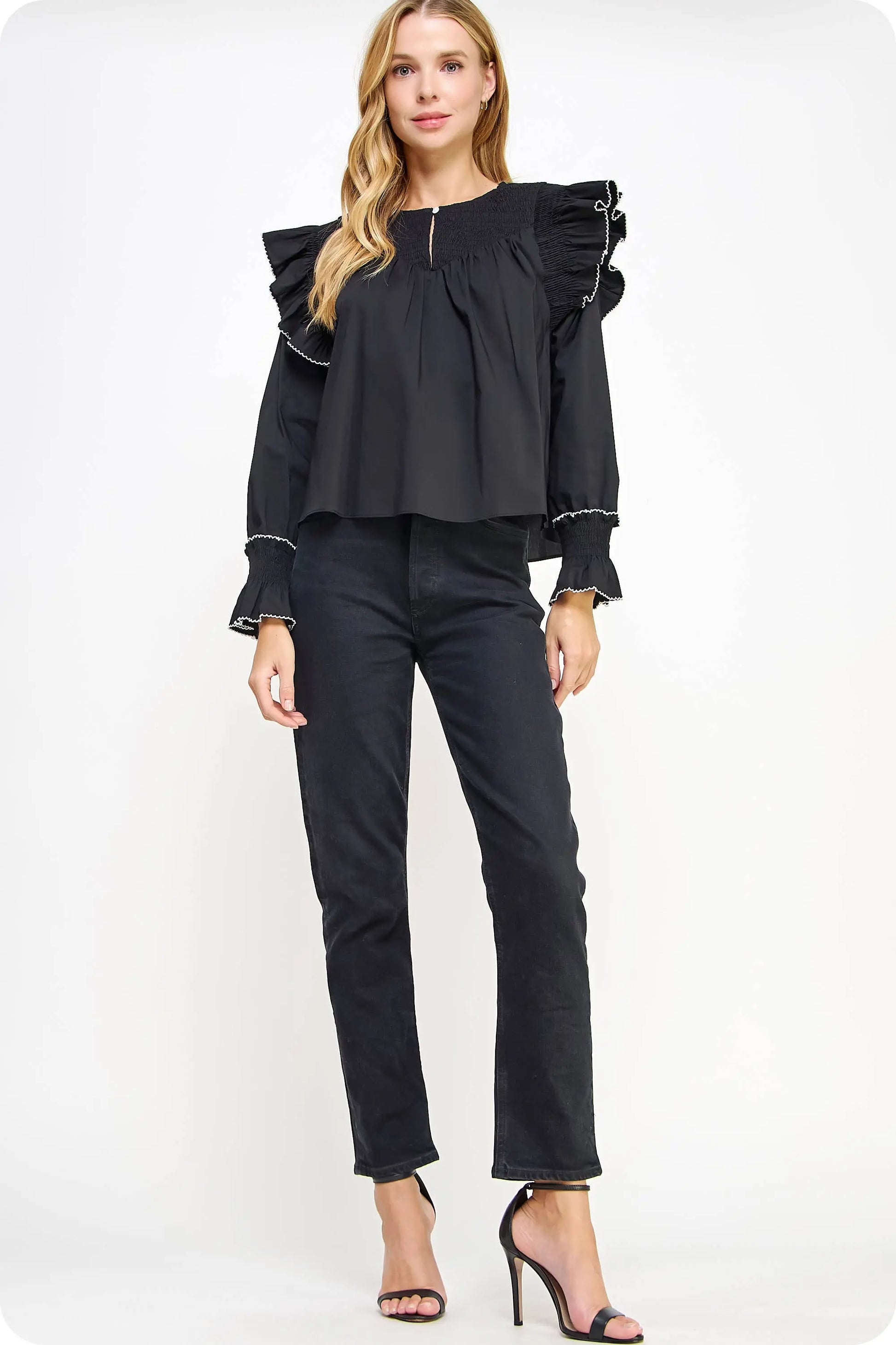 Sophia Contrast Ruffle Blouse - Blouses