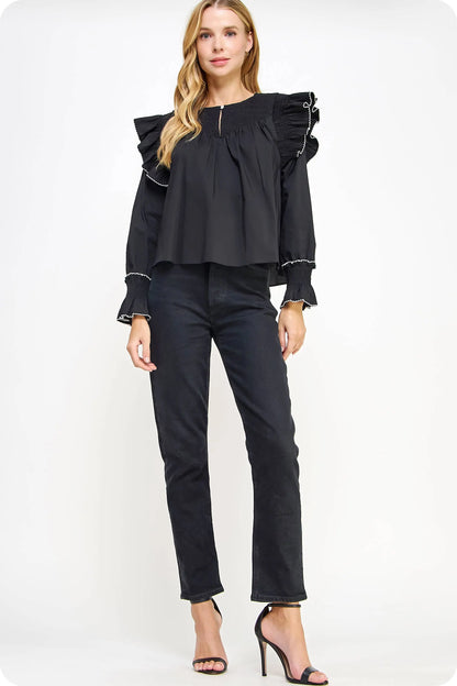 Sophia Contrast Ruffle Blouse - Blouses
