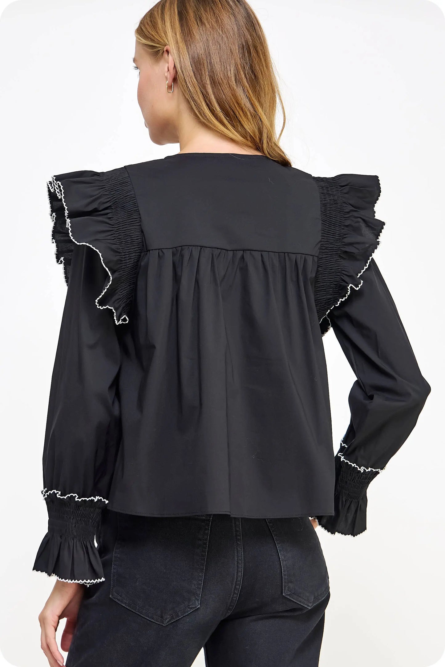 Sophia Contrast Ruffle Blouse - L - Blouses