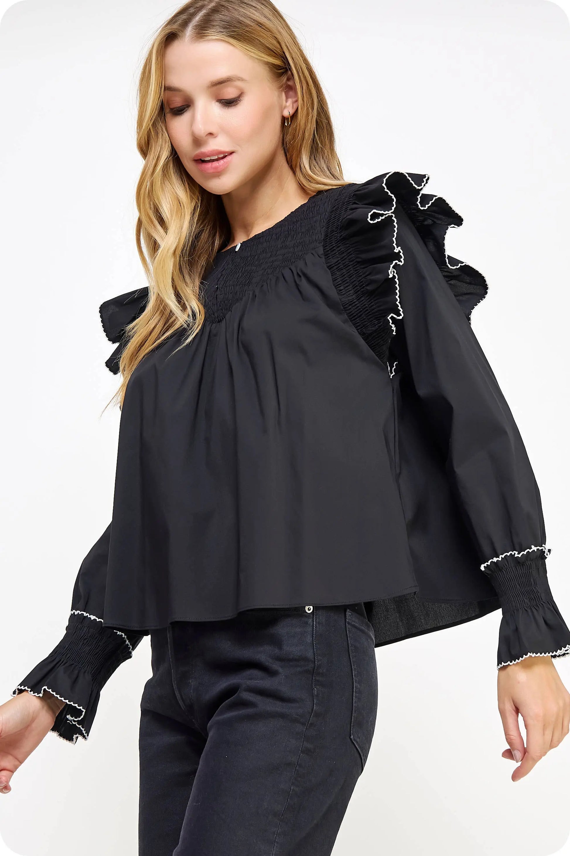Sophia Contrast Ruffle Blouse - M - Blouses