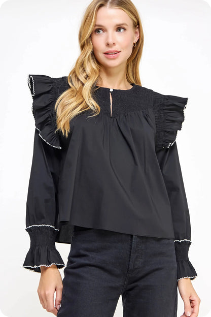 Sophia Contrast Ruffle Blouse - Blouses