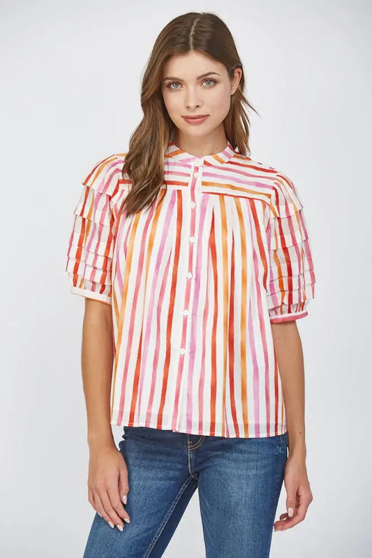 Stella Stripe Puff Sleeve Shirt - S - Tops