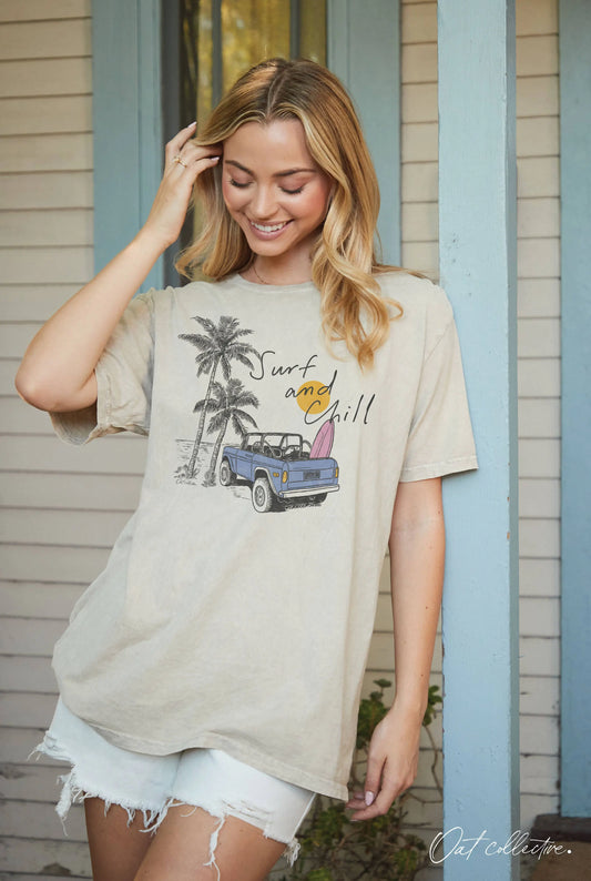Surf & Chill Oversized Graphic Tee - Tops