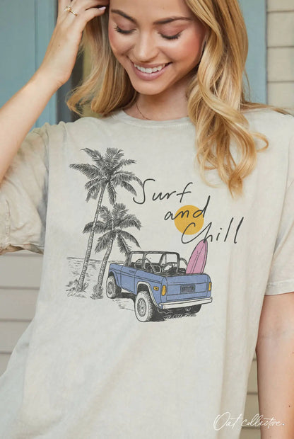 Surf & Chill Oversized Graphic Tee - Tops