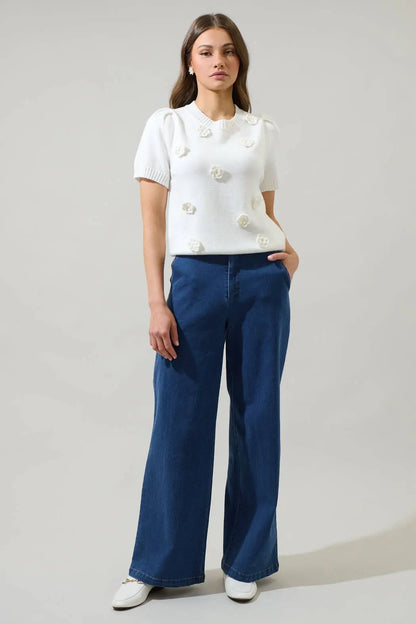 Tassa Floral Short Sleeve Sweater Top - Tops