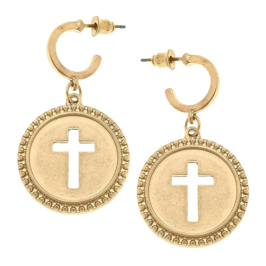 The Candace Coin Cross Hoop Earrings - Jewelry