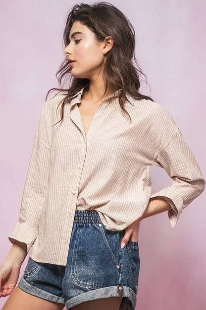 The Caroline Classic Shirt - S / KHAKI - Tops