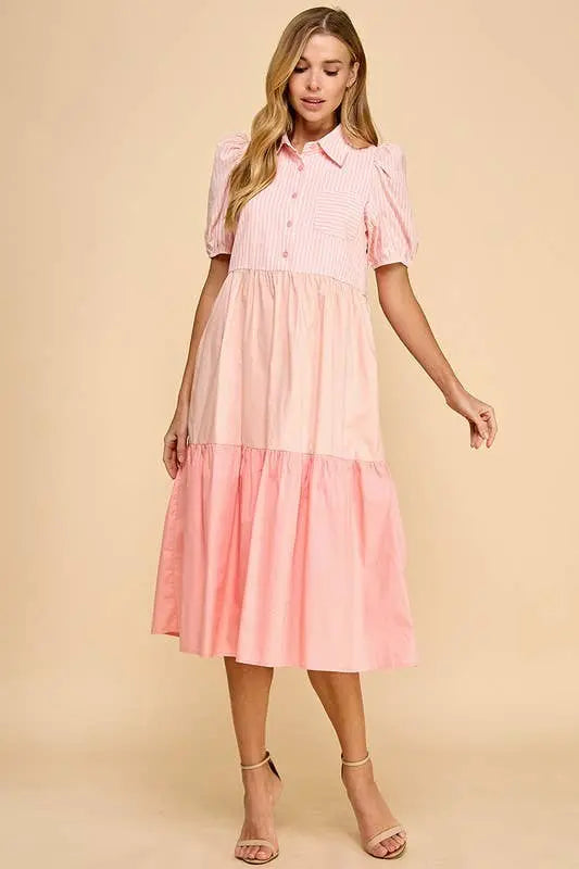 The Caroline Colorblock Shirt Dress - Dresses
