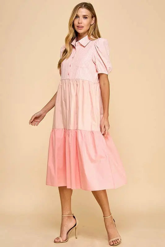 The Caroline Colorblock Shirt Dress - Dresses