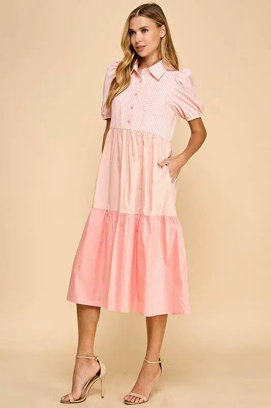 The Caroline Colorblock Shirt Dress - Dresses
