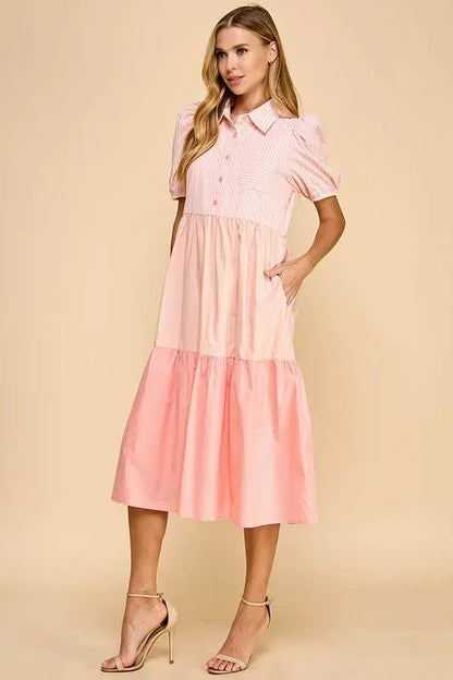 The Caroline Colorblock Shirt Dress - Dresses