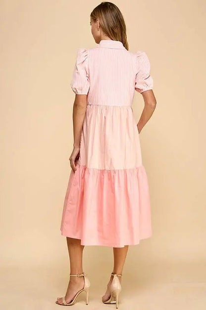 The Caroline Colorblock Shirt Dress - Dresses