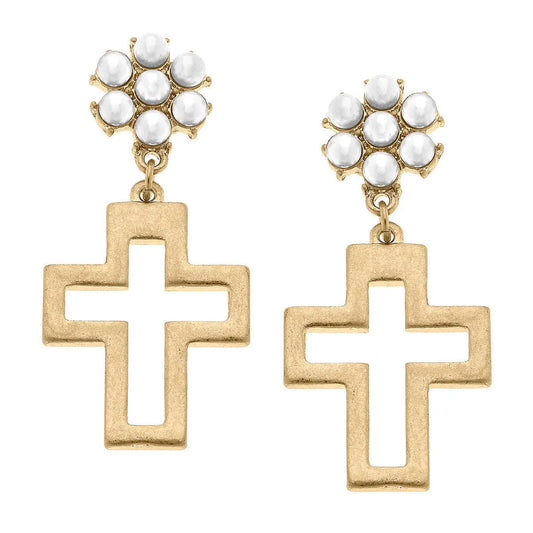 The Charlotte Pearl Cross Drop Earrings - Jewelry