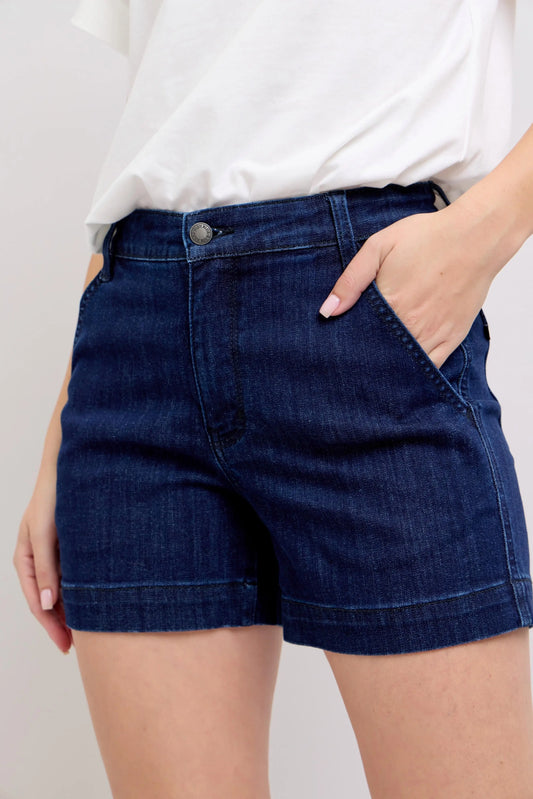 The Dani High-Waisted Denim Trouser Shorts - Shorts