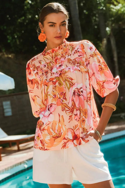 The Juliette Floral Bubble Sleeve Blouse - Blouses