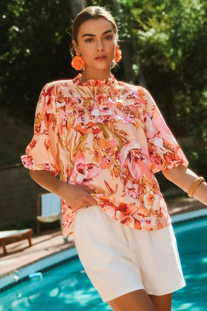 The Juliette Floral Bubble Sleeve Blouse - Blouses