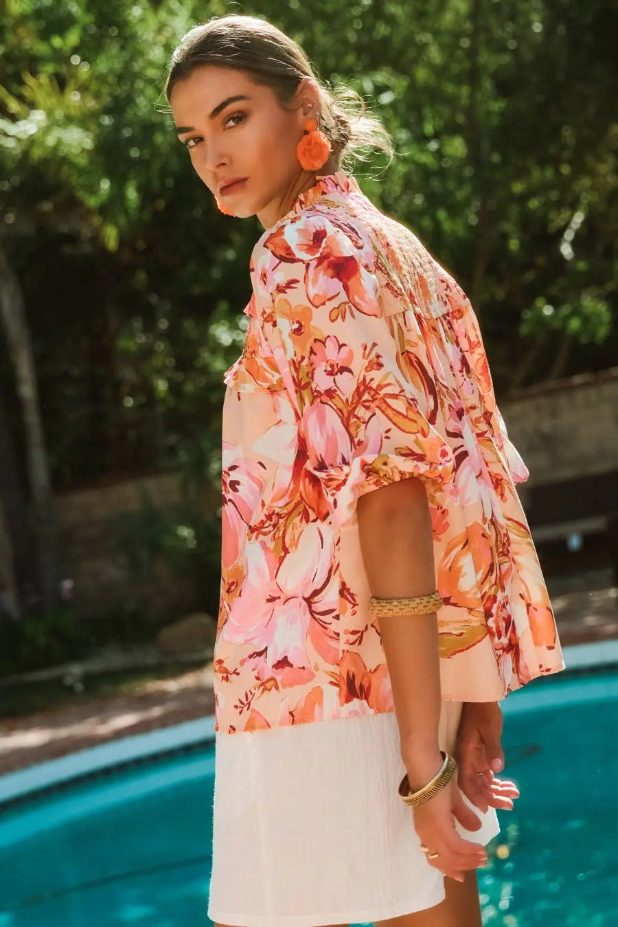 The Juliette Floral Bubble Sleeve Blouse - Blouses