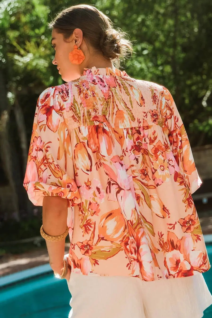 The Juliette Floral Bubble Sleeve Blouse - Blouses