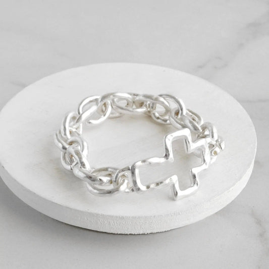 The Madeleine Chunky Cross Bracelet (Silver) - Jewelry