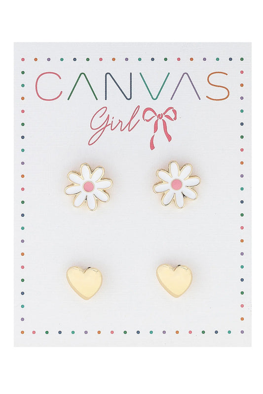 The Scarlett Daisy & Heart Stud Set (Children’s) - Jewelry