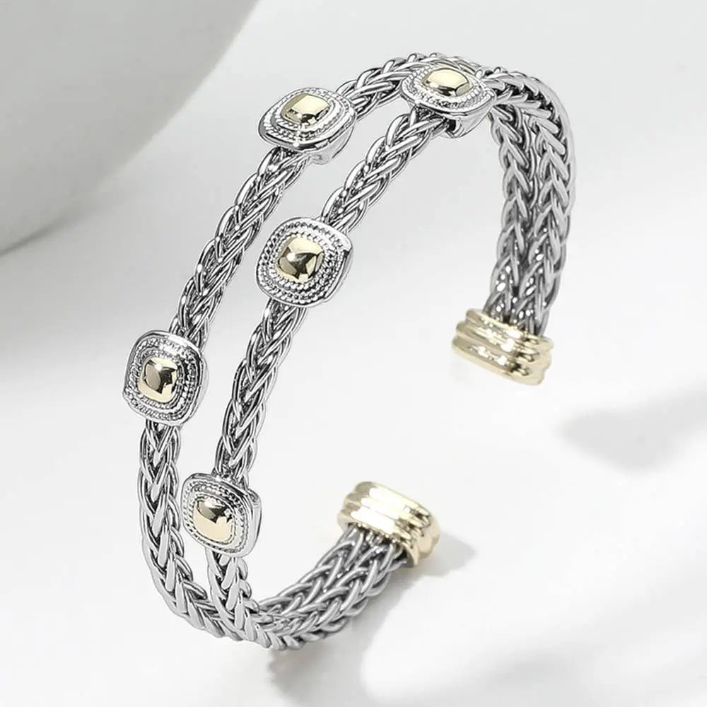Two Tone Braided Cuff Bracelet - Jewelry